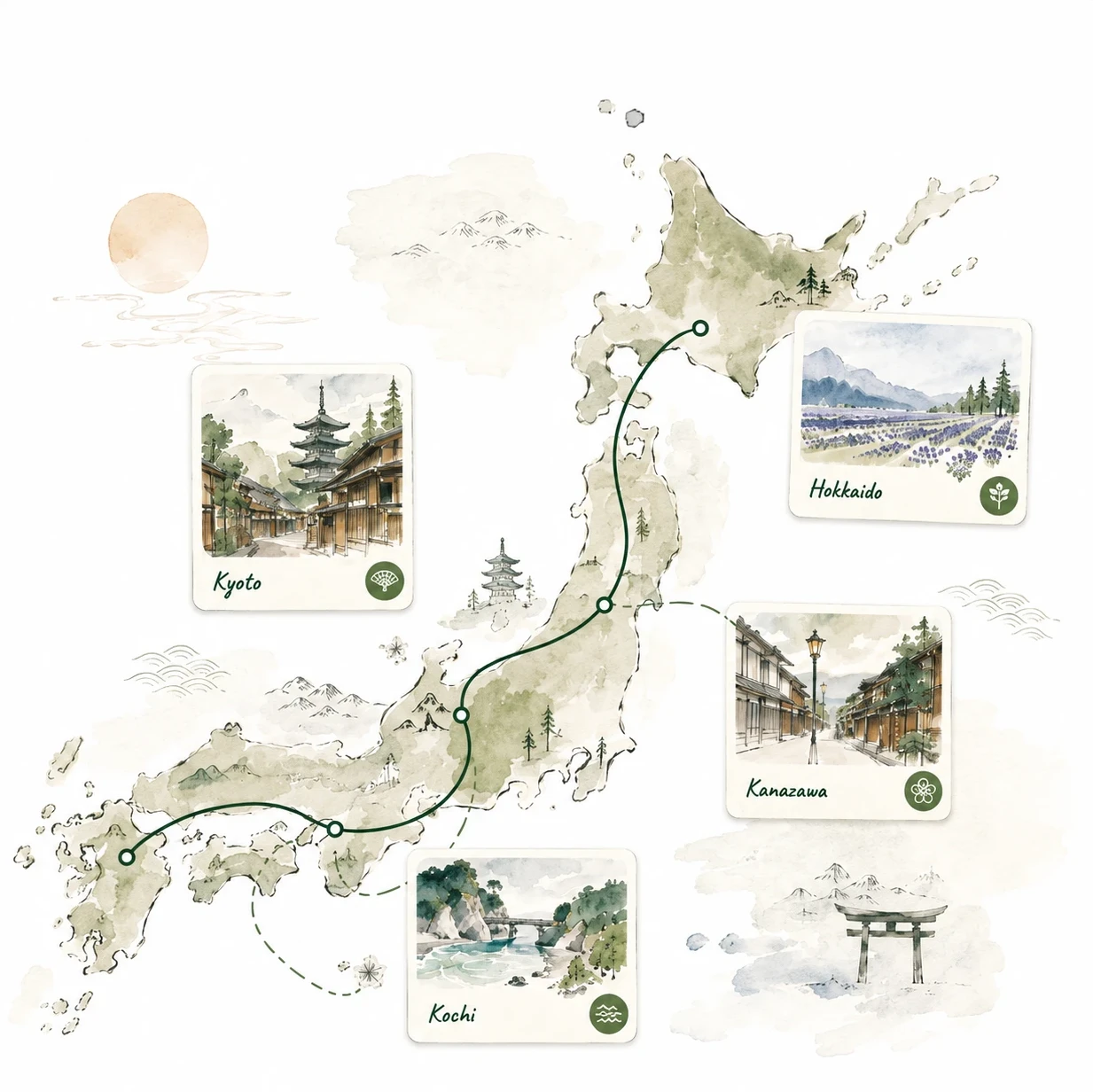DangoTravel map experience showing themed Japan travel discovery